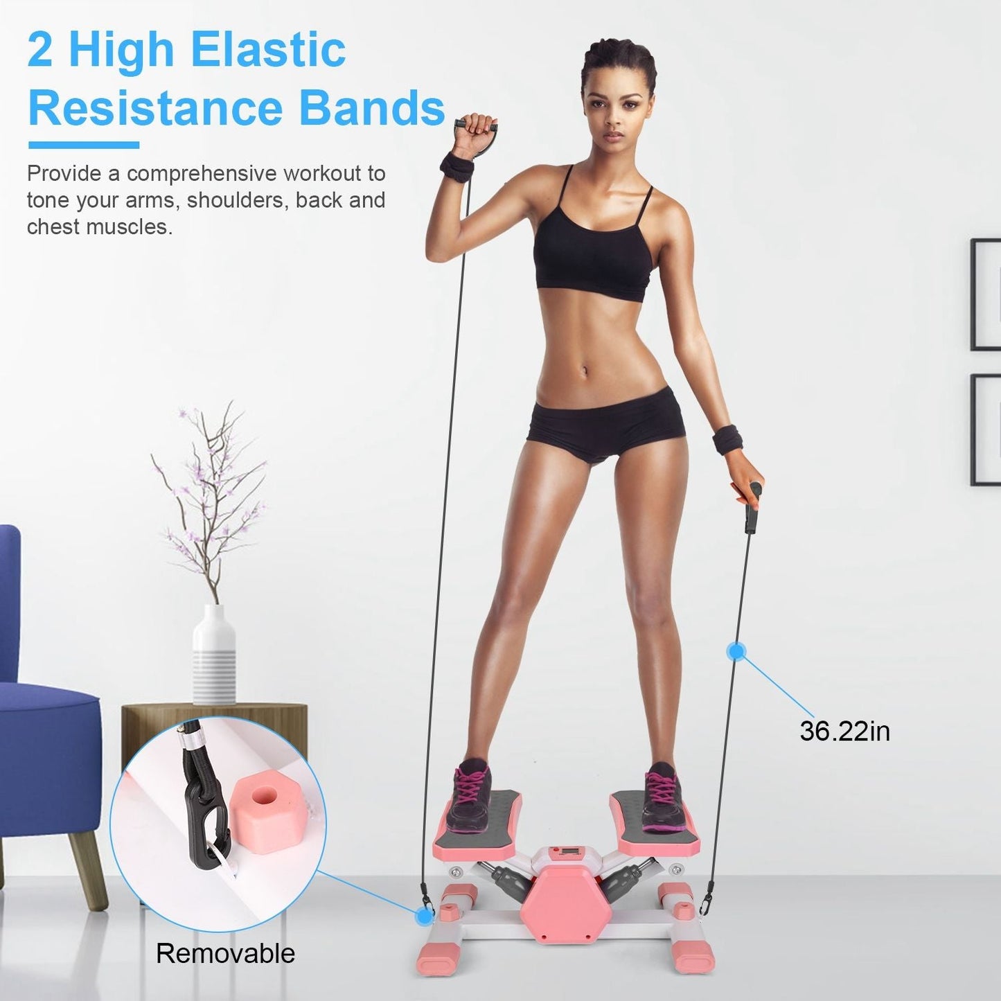 stepper machine, Mini Stepper Stair Stepper with Resistance Bands Quiet Workout Stepper with Digital Timer Max 330.7LBS Load for Home